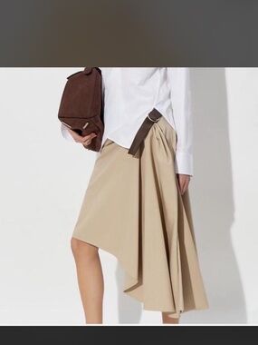 Loewe Beige Asymmetrical Skirt with Brown Belt Detail